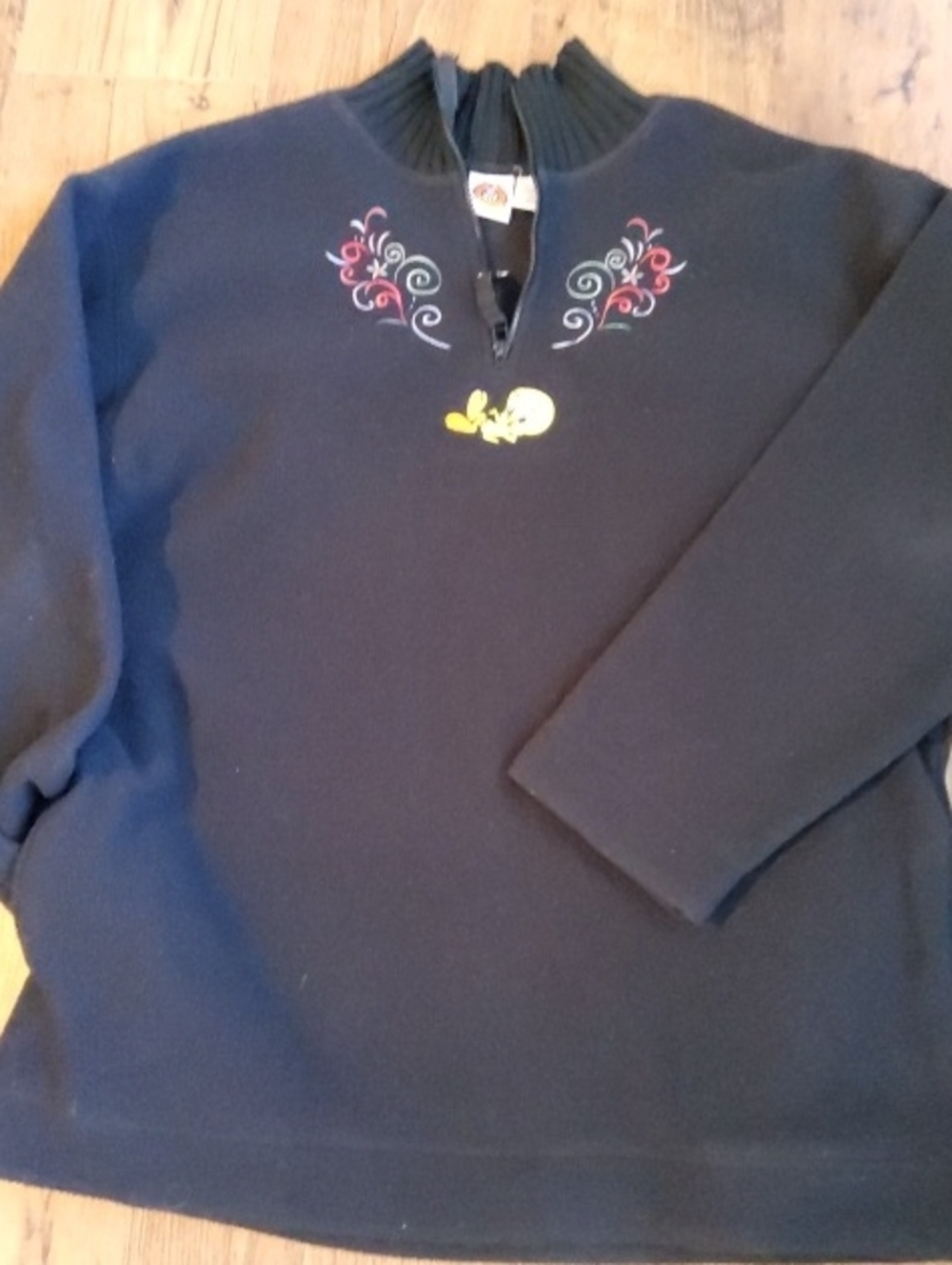 Vintage Retro 1999 Looney Tunes Tweety Quarter Zip Embroidered Sweatshirt  Large